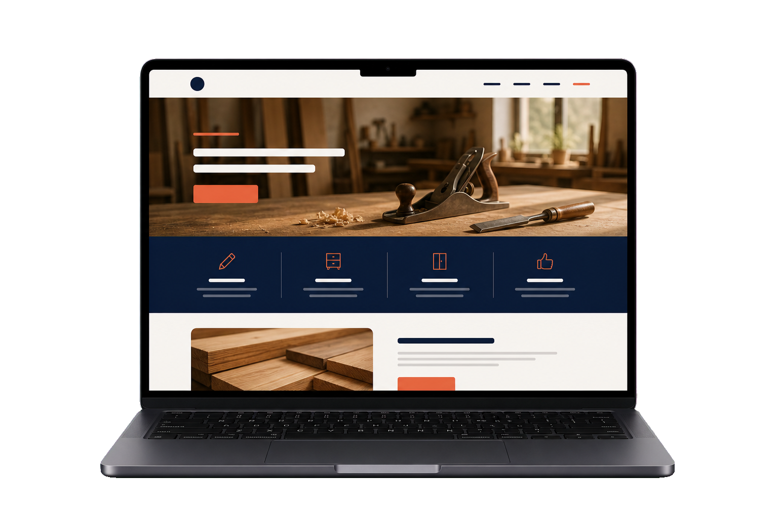 Ordinateur affichant une maquette de site pour artisan