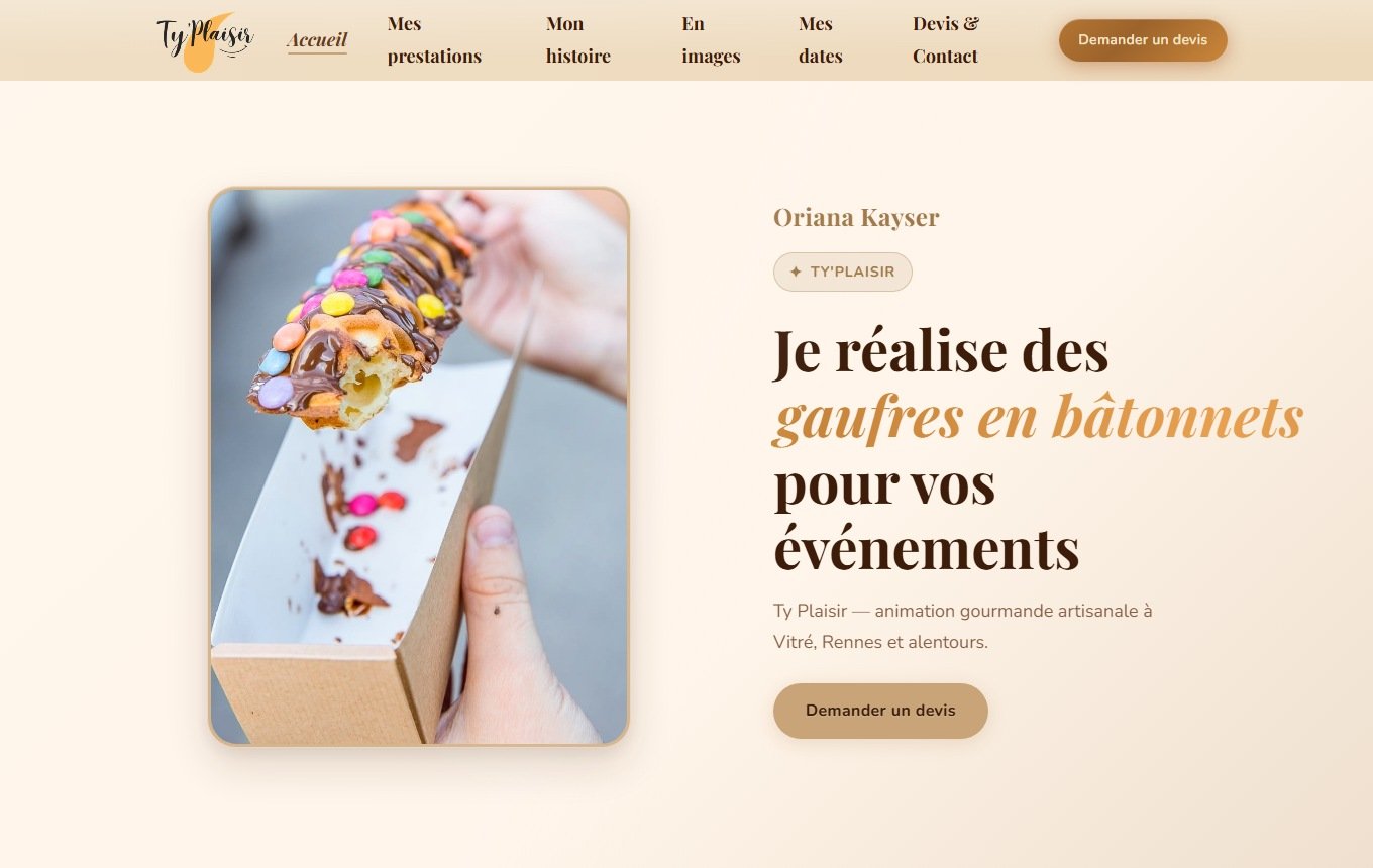 Aperçu du site Ty Plaisir — stand gaufres en bâtonnets à Vitré